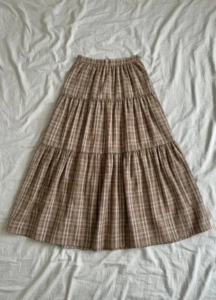 Jupe Longue Évasée à Carreaux Marron Beige Vintage Automne Bohème, merk: Vintage Dressing, staat: Heel goed, maat: M / 38 / 10, € 42,99, € 45,84 inclusief Kopersbescherming