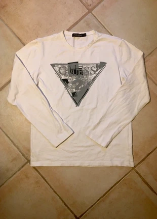 T-shirt manches longues Guess by Marciano blanc homme L – logo triangle gris/noir, marca: Guess by Marciano, estado: Muy bueno, tamaño: L, 16,00 €, 17,50 € Protección al comprador incluida