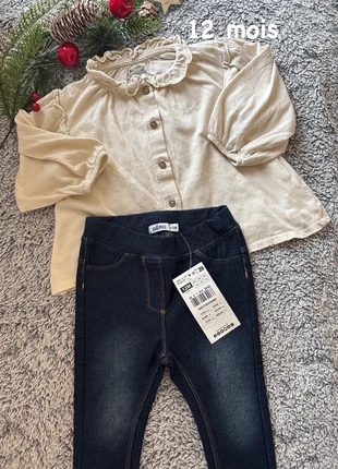 Ensemble 12 mois - Blouse Crème Kiabi Col Volant + Jegging neuf Gémo, brand: Kiabi, condition: Very good, size: 9-12 months / 74 cm, €12.00, €13.30 includes Buyer Protection