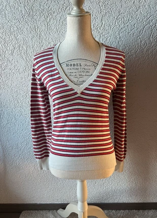 Pull fin Benetton à rayures rouges et blanches – col V, brand: United Colors of Benetton, condition: Very good, size: S / 36 / 8, €5.00, €5.95 includes Buyer Protection