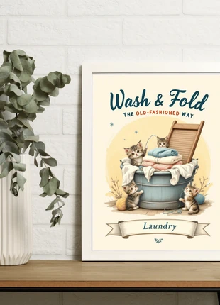 Cadre Art Déco Vintage Wash & fold Chat Lingerie - Buanderie - Salle de bain - Style Rétro, brand: Art Vintage, condition: Like new, €14.00, €15.40 includes Buyer Protection Pro