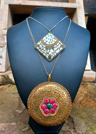 Pareja de colgantes vintage de Jaipur en latón y piedra raíz, marque: joyería artesanal Jaipur, état: Très bon état, 25,00 €, 26,95 € Protection acheteurs incluse