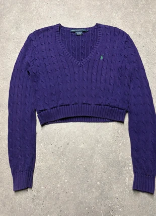 Torsadé Ralph Lauren femme crop top pull col v coton tricot brodé sweat cable knit V-PURL-2, marque: Ralph Lauren, état: Très bon état, taille: L / 40 / 12, 44,90 €, 47,85 € Protection acheteurs incluse