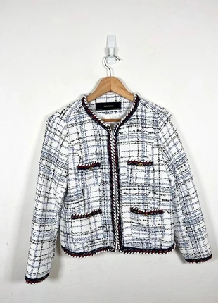 Zara Jacket Blazer Womens L White Black Blue Boucle Tweed Textured Lined Blogger, brand: Zara, condition: Very good, size: L / UK 16-18, £20.00, £21.70 includes Buyer Protection Pro