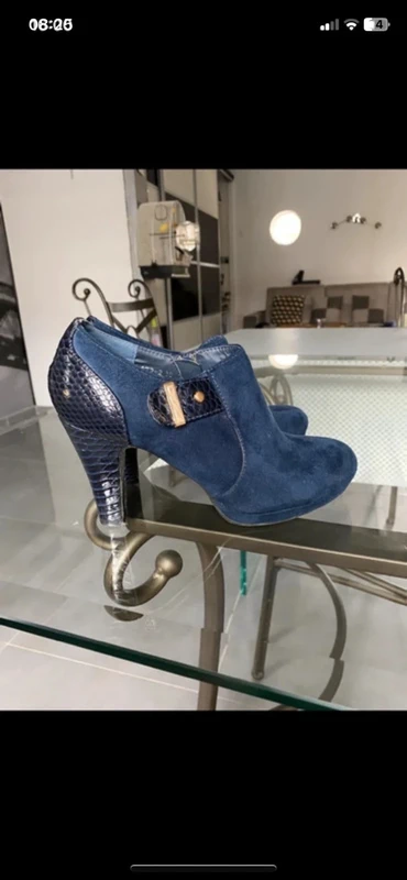 Bottines marine bi matière talon de 9 cms - photo numéro 2