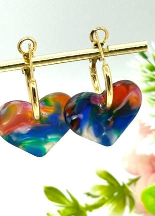 Boucles d’oreilles créoles cœurs ultra colorées, condition: Very good, €6.00, €7.00 includes Buyer Protection Pro