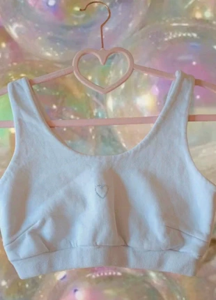 white crop top bralette with sequin love heart detail, brand: Unique Vintage, condition: Very good, size: S / UK 8-10, £1.00, £1.75 includes Buyer Protection