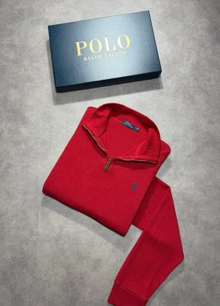 1/4 Zip | Half Zip col camionneur Ralph Lauren - Taille L - 100% coton - Rouge logo bleu °, brand: Ralph Lauren, condition: Very good, size: L, €60.00, €63.70 includes Buyer Protection Pro