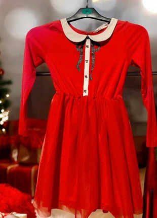 Precioso Vestido de Navidad Mama Noel con botones en el pecho y lacito talla 6-8 años y falda de tul, staat: Heel goed, maat: 8 jaar / 128 cm, € 15,00, € 16,45 inclusief Kopersbescherming