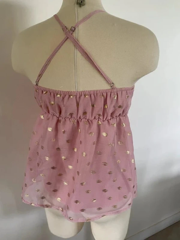 Magnifique débardeur rose et doré dos croisé - photo numéro 3