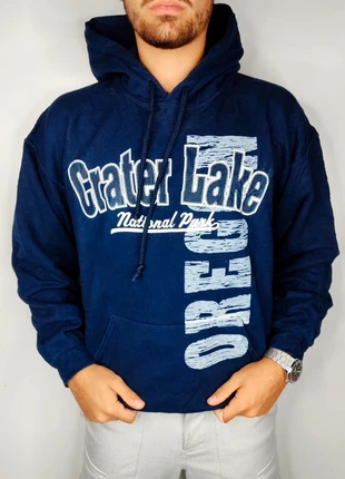 Sweat à capuche oversize bleu marine blanc universitaire grater lake gildan T.L, marque: Gildan, état: Très bon état, taille: L, 12,00 €, 13,30 € Protection acheteurs (Pro) incluse