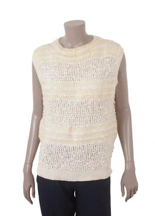 Débardeur ajouré crème – tricot texturé rayé mohair – taille M (38), marca: Vintage Dressing, estado: Muy bueno, tamaño: M / 38 / 10, 25,00 €, 26,95 € Protección al comprador incluida