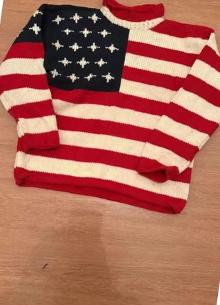 Pull tricoté main motif drapeau américain 🇺🇸 unisexe taille L., brand: Fait Main, condition: Very good, size: L / 40 / 12, €55.90, €59.40 includes Buyer Protection
