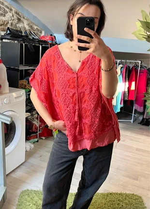 Blouse manches 3/4 dentelle brodé corail taille L, état: Très bon état, taille: L / 40 / 12, 6,00 €, 7,00 € Protection acheteurs (Pro) incluse