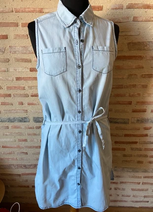 Robe chemise bleue ciel sans manches Emoi by emonite taille 38 bleue jean cabanes ciel, marca: Emoi by Emonite, estado: Muy bueno, tamaño: M / 38 / 10, 3,00 €, 3,85 € Protección al comprador incluida