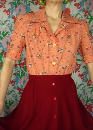 blouse vintage années 60 petites fleurs col pelle à tarte couleur abricot, brand: Vintage Dressing, condition: Very good, size: M / 38 / 10, €25.00, €26.95 includes Buyer Protection Pro
