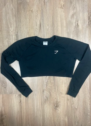 Sweat Gymshark noir musculation yoga crop top long sleeve log blanc taille S, marque: Gymshark, état: Très bon état, taille: S / 36 / 8, 8,00 €, 9,10 € Protection acheteurs incluse