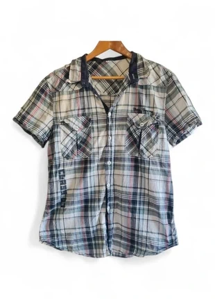 Chemise Manches Courtes à Carreaux | Bleu Foncé, Bleu Clair, Blanc | 100% coton | Taille M, marca: Inconnu, estado: Bom, tamanho: M, €2.00, €2.80 inclui Proteção do Comprador Pro