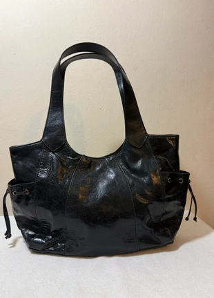 Hillard & Hanson Black Faux Leather Shoulder Tote 2000s Minimalist Work Bag, brand: Hillard & Hanson, condition: Very good, £18.00, £19.60 includes Buyer Protection