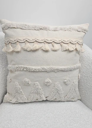 Coussin décoratif beige boho avec franges e bordados 45x45 cm - Neuf, marca: Verone, estado: Nuevo con etiquetas, tamaño: 45 x 45 cm, 20,00 €, 21,70 € Protección al comprador incluida