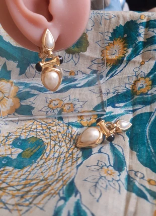 Boucles d'oreilles à clips vintage métal doré cabochons perles fantaisie, marque: Vintage Chic, état: Très bon état, 10,00 €, 11,20 € Protection acheteurs (Pro) incluse