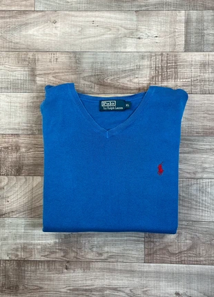 Pull bleu col V Polo Ralph Lauren | Cotton stretch fine knit sweater | Homme XL, marca: Polo Ralph Lauren, estado: Muito bom, tamanho: XL, €30.00, €32.20 inclui Proteção do Comprador