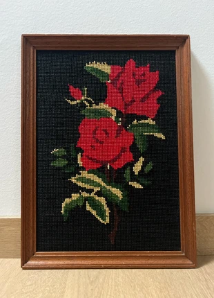 Canevas vintage 2 roses rouges, état: Bon état, 10,00 €, 11,20 € Protection acheteurs incluse