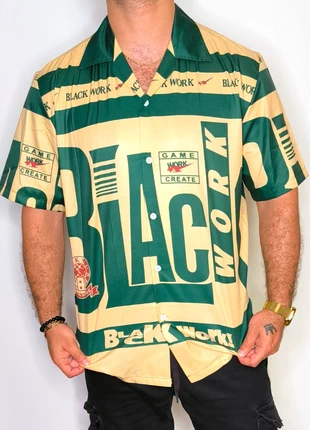 Chemise imprimée "Black Work" beige/vert - Taille XL - style streetwear graphique, état: Neuf sans étiquette, taille: XL, 18,90 €, 20,55 € Protection acheteurs incluse