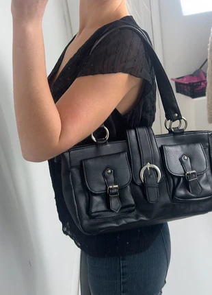 Black y2k leather shoulder bag with silver buckle details, brand: Vintage Dressing, condition: Very good, £22.00, £23.80 includes Buyer Protection Pro
