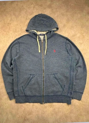Pull / veste zippée à capuche Ralph Lauren bleu marine / grise logo brodé rouge - taille L, brand: Ralph Lauren, condizioni: Ottime, taglia: L, €49.90, €53.10 include la Protezione acquisti Pro