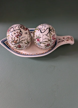 Vintage Portuguese Hand Painted Salt & Pepper Shaker with Tray Artesanato Leiria, brand: artesanato, condition: Good, £12.50, £13.83 includes Buyer Protection