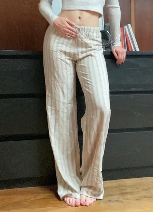 White beige striped vintage retro low waist linen pants trousers, merk: Vintage Dressing, staat: Nieuw met prijskaartje, maat: XS / 34 / 6, € 3,00, € 3,85 inclusief Kopersbescherming