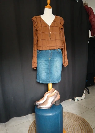 Blouse marron carreaux, merk: Grain de Malice, staat: Nieuw zonder prijskaartje, maat: M / 38 / 10, € 8,00, € 9,10 inclusief Kopersbescherming