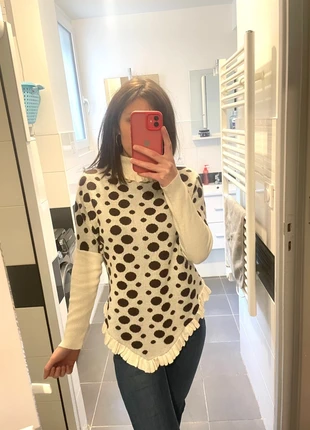 Pull à pois en coton col roulé type poncho🌸, marke: Boutique Parisienne, zustand: Sehr gut, größe: S / 36 / 8, 10,00 €, 11,20 € inklusive Vinted-Käuferschutz