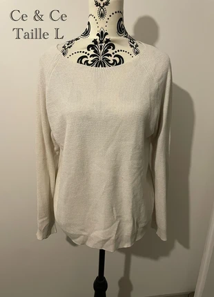 Pull Ce & Ce Fashion Taille L Blanc Cassé Maille Gaufre Coton Acrylique Oversize, marca: CeCe, estado: Muy bueno, tamaño: L / 40 / 12, 6,00 €, 7,00 € Protección al comprador incluida