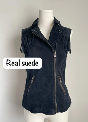 Chaleco de ante negro con flecos estilo country Talla S, marque: SuiteBlanco, état: Neuf sans étiquette, taille: S / 36 / 8, 45,00 €, 47,95 € Protection acheteurs incluse