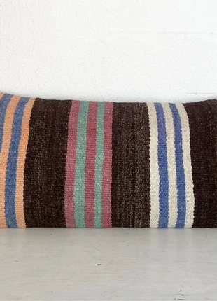 Housse de coussin Rayures Chocolat Menthe en kilim vintage, brand: Kilim, condition: Very good, size: Other, €24.00, €25.90 includes Buyer Protection Pro