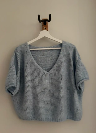 Pull bleu ciel loose col V doux comfy maille mohair look coquette pastel cosy, brand: Vintage, condition: Very good, size: S / 36 / 8, €13.90, €15.30 includes Buyer Protection