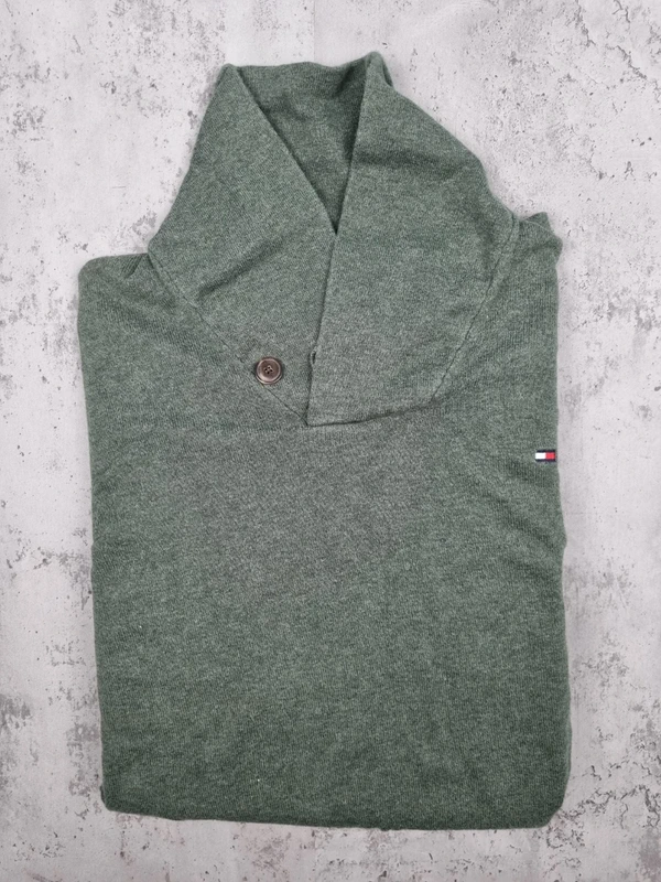 Pull fin col châle Tommy Hilfiger vert – Taille M Homme (mesures en photos) - photo numéro 2