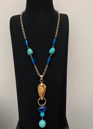 Sautoir masque tribal et perles turquoises, marca: Philippe Ferrandis, estado: Muito bom, €295.00, €310.45 inclui Proteção do Comprador