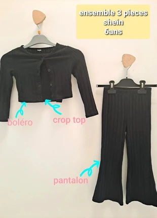 ensemble 3 pièces fille shein 6ans velours cotelé noir pantalon évasé gilet crop top, marque: Shein, état: Très bon état, taille: 6 ans / 116 cm, 6,50 €, 7,53 € Protection acheteurs incluse