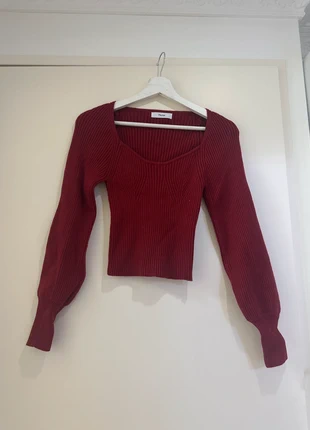 Pull côtelé rouge bordeaux au décolleté carré élégant, condition: Very good, size: S / 36 / 8, €18.80, €20.44 includes Buyer Protection