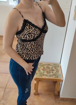 Top lencero animal print leopardo y negro (encaje), marca: Pimkie, estado: Muito bom, tamanho: M / 38 / 10, €2.00, €2.80 inclui Proteção do Comprador