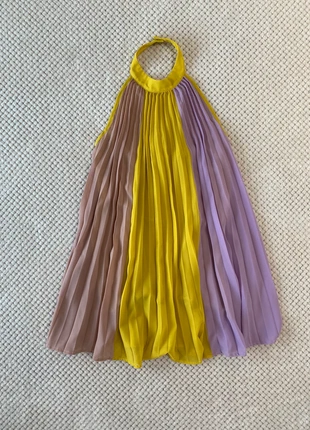 Abito corto Dixie plissé multicolor con collo halter e schiena scoperta, merk: Dixie, staat: Heel goed, maat: S / 36 / 8, € 14,00, € 15,40 inclusief Kopersbescherming