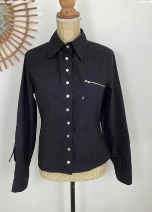 Chemise noire style utilitaire – boutons pression et détails zippés, marque: SUD Express, état: Très bon état, taille: S / 36 / 8, 13,00 €, 14,35 € Protection acheteurs incluse