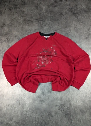 Pull crowneck rouge à col bleu Reflections imprimé de hibou floral - size L, marca: Vintage Dressing, estado: Muito bom, tamanho: L, €14.90, €16.35 inclui Proteção do Comprador