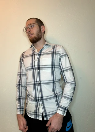 Chemise blanche à carreaux blanc et bande grise | Jules | taille M, marque: Jules, état: Très bon état, taille: M, 8,00 €, 9,10 € Protection acheteurs incluse