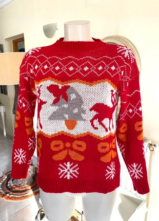 Leuke rode kersttrui met rendieren en sneeuwvlokken, marca: Local, estado: Muy bueno, tamaño: M / 38 / 10, 12,00 €, 13,30 € Protección al comprador incluida