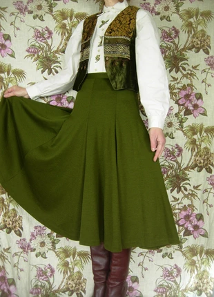 jupe mi longue vert olive vintage évasée plis creux laine mélangée, brand: Vintage Dressing, condition: Very good, size: M / 38 / 10, €36.00, €38.50 includes Buyer Protection Pro