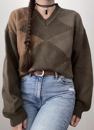 Jersey de punto rombos cuello en pico lana merino vintage retro unisex oversized 80s, marca: Vintage Dressing, estado: Muy bueno, tamaño: XL / 42 / 14, 25,00 €, 26,95 € Protección al comprador incluida